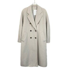 Maxmara 101801 Beige Wool Double-Breasted Overcoat Made In Italy Size S